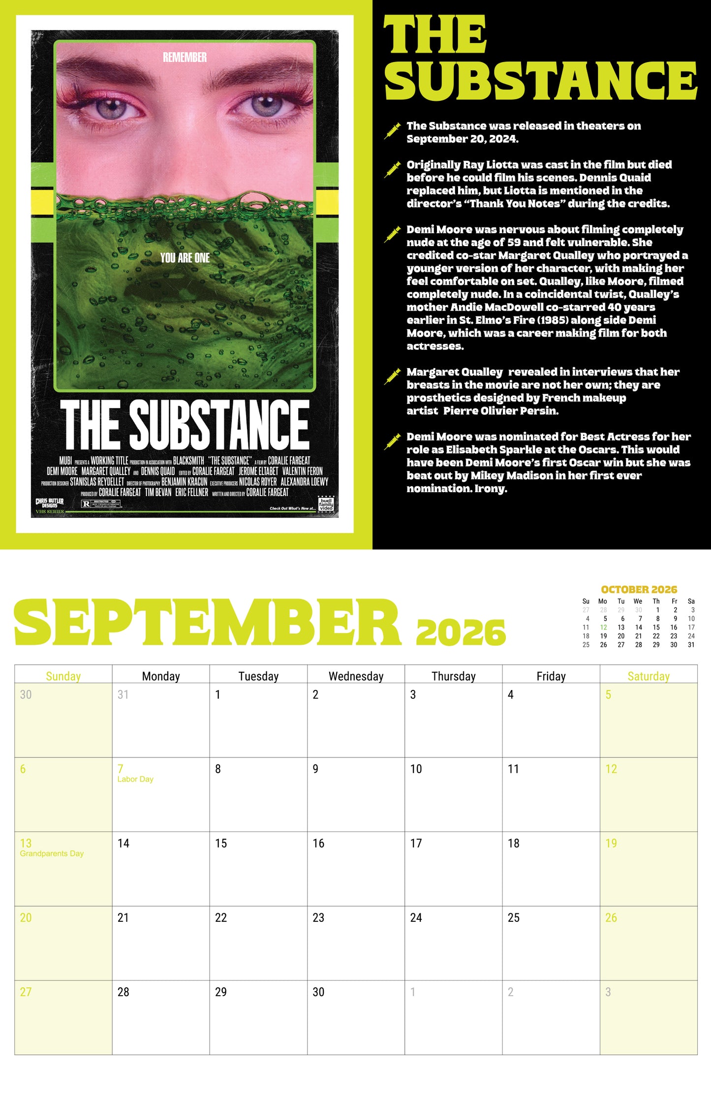 This Month In Horror 2026 Wall Calendar